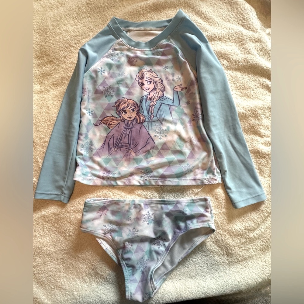 Disney Frozen Kids 2-piece Swim Rashguard - Blue and White